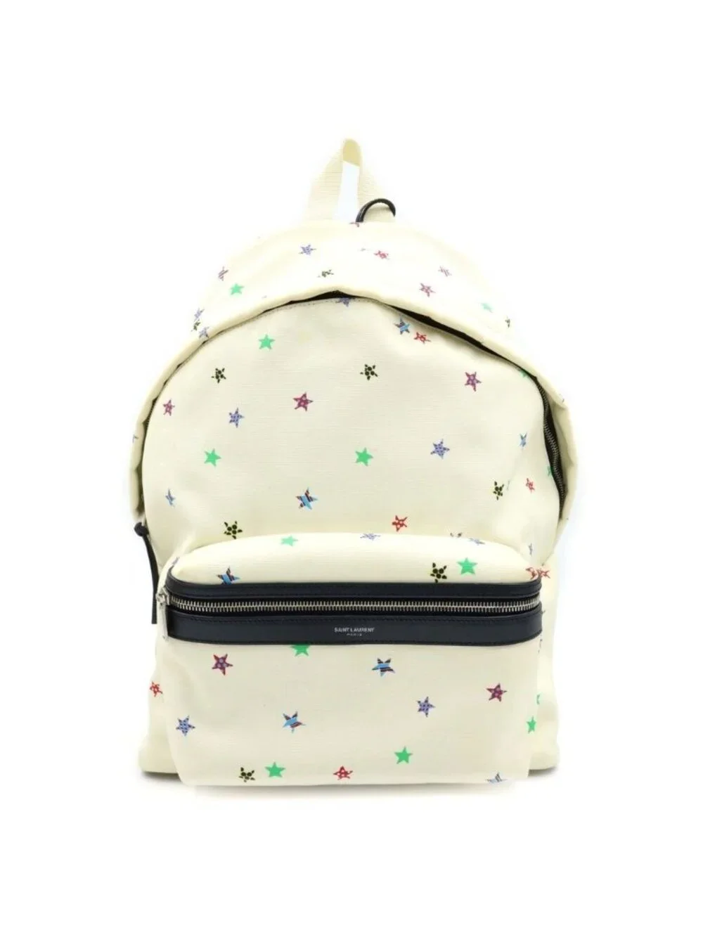 Saint Laurent Paris Sac City Backpack Avec Tas Canvas Star Pattern White